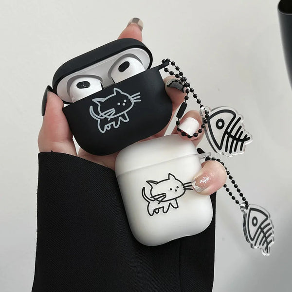 Cartoon Cat Lovers Matte Protective Case For AirPods 1/2/3/4 Soft Cute Cover for AirPods Pro 2 Bluetooth Earphone Case Keyring