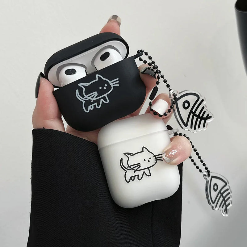 Cartoon Cat Lovers Matte Protective Case For AirPods 1/2/3/4 Soft Cute Cover for AirPods Pro 2 Bluetooth Earphone Case Keyring