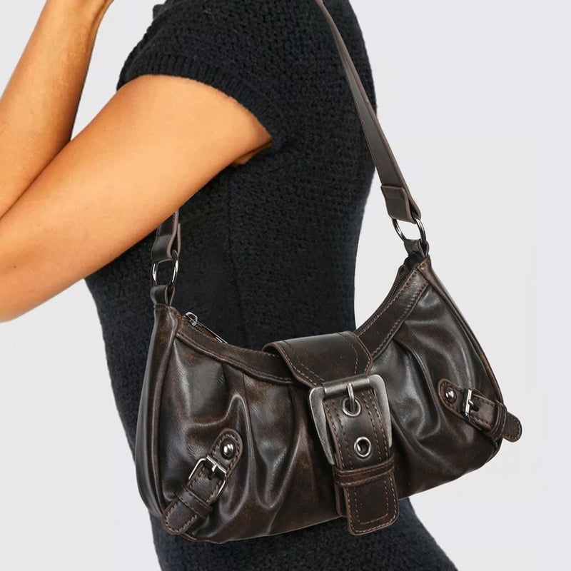 Women's Pleated Hobo Red Shoulder Bag for Women PU Leather Clutch Handbag Purse Y2K Bag for Girls Chic Travel Commuter Bag