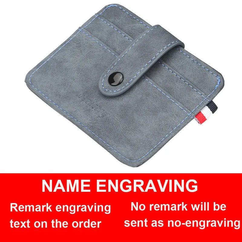 New Men Thin Card Wallets Slim ID Credit Card Holder Name Engraved Short Male Wallet High Quality PU Leather Small Men Purse