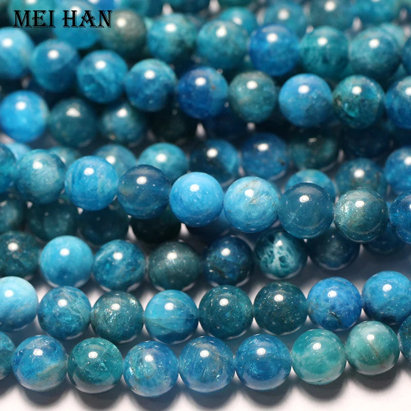 Meihan Wholesale Natural A+ Blue Apatite 6-10mm smooth round loose gem stone beads for jewelry making