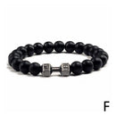 1Pcs Natural Stone Dumbbell Beaded Bracelet Black Beads Fitness Fit Life Prayer Bracelets Bangles Barbell Men Jewelry