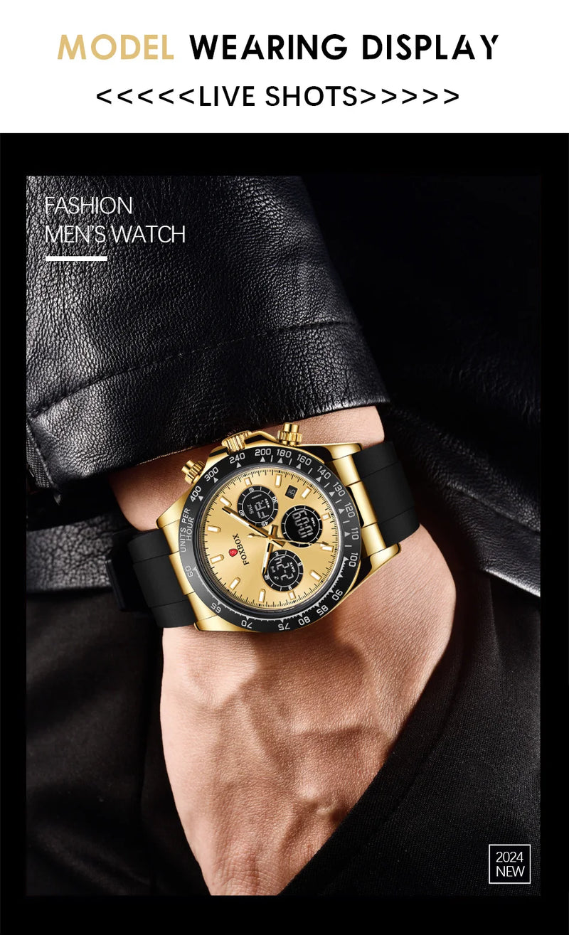 LIGE Top Brand Luxury FOXBOX Men Watch Calendar Date Week Quartz Wristwatch Dual Display Digital Watches Mens Luminous Clock Man