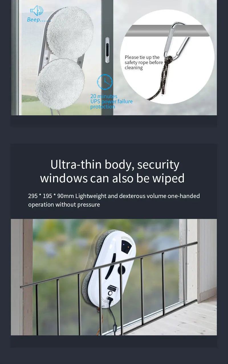 Ultra-thin Robot Vacuum Cleaner Window Cleaning Clean Glass Electric Window Cleaner Blackout Protection