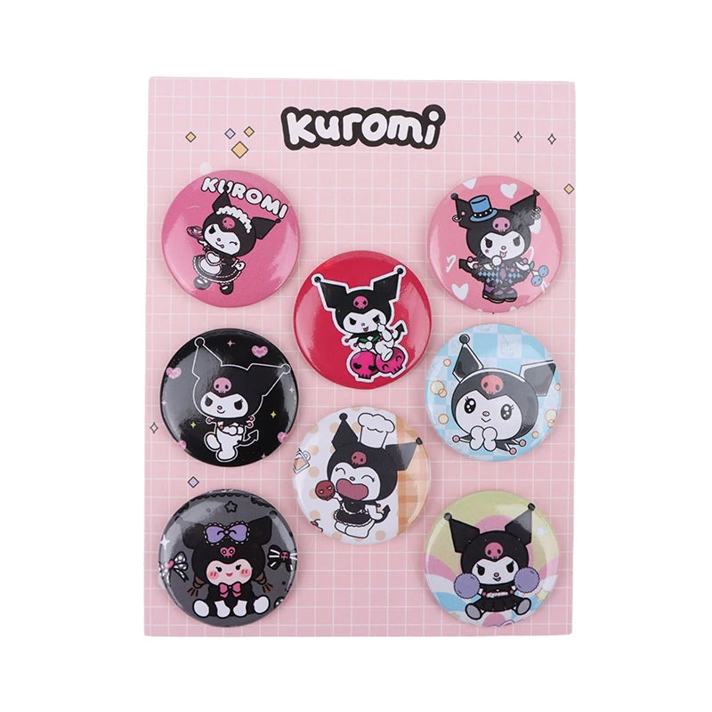 8 Pcs/Set Anime Tinning Tinplate Brooch Sanrio Backpack Badge Souvenir Clothing Gift For Friends