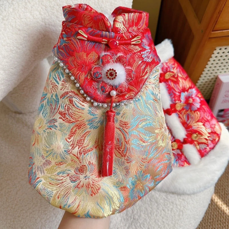 New Winter Warm Dog Jacket Pet Puppy Chinese Styles Embroidery Clothes New Year Costume Jackets Chinoiserie New Year Dog Clothes