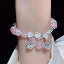 Lovely Women Hand Bracelets Butterfly Heart Bell Tassel Lock Ice Cracked Beaded Glass Beads Stretch Bangle Student Jewelry 1164