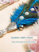 Ostrich Feather Cat Teaser Feather Fairy with Bell Kittens Cat Toy Self-Hi Relieving Stuffy Handy Gadget Cat Bite-Resistant Long Brush Holder