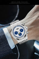 HAEMMER high-end design multifunctional men's watch stainless steel silver diamond face fashionable men's watch waterproof 30ATM