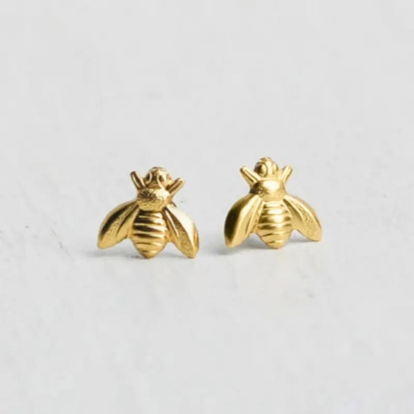 Huitan Dainty Bee Stud Earrings for Women 4 Metal Colors Simple Stylish Girls Ear Piercing Earrings Fancy Gift Statement Jewelry