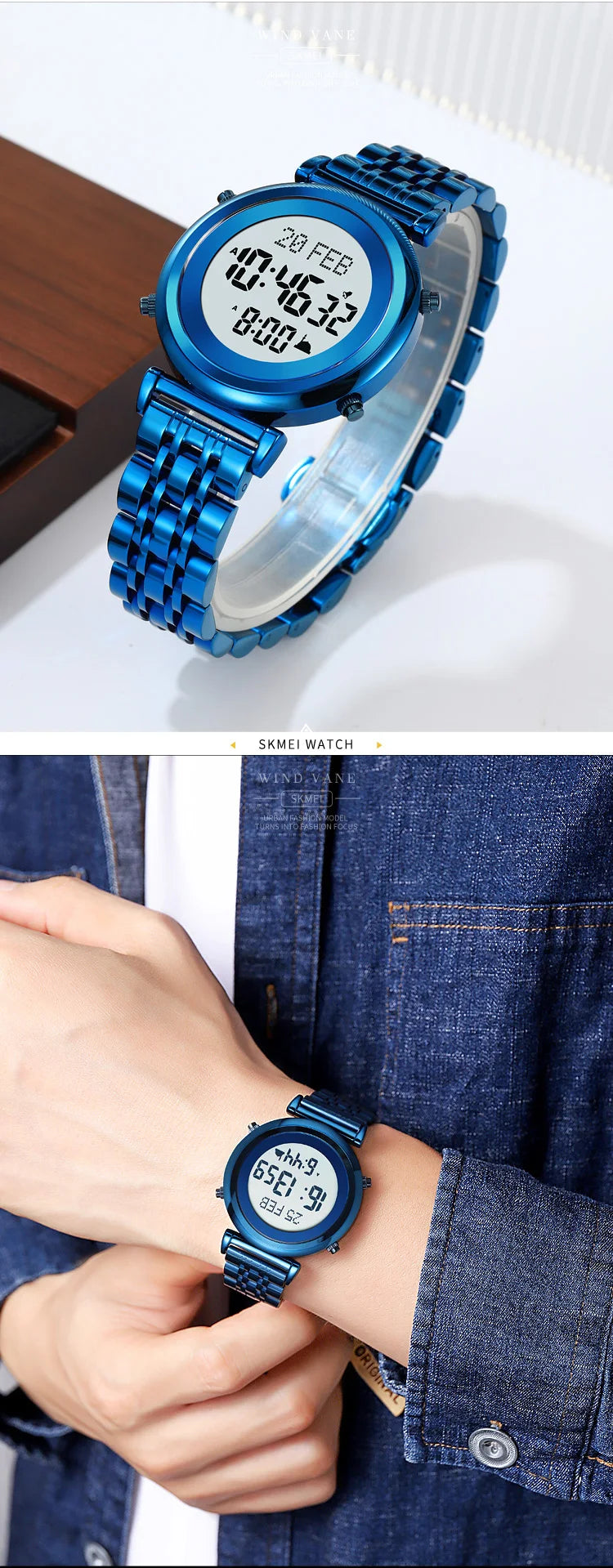 SKMEI 2139 Steel Muslim Azan Digital Watch Mens Back Light Waterproof  Wristwatch Prayer Qibla Compass Alarm Clock watch 1861