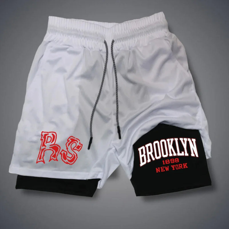 Summer Double-deck Shorts RS Letter Print Dry 2 In 1 Shorts Men's Shorts Quick Pants Hermit Pattern Short Pant Dragon Streetwear