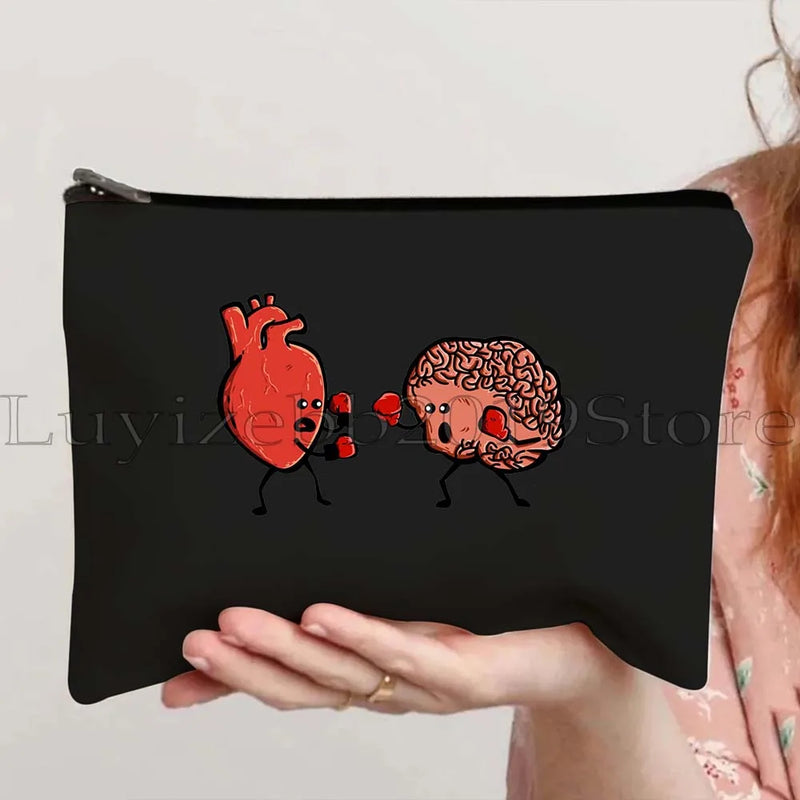 Anatomy Medical Nursing Student Nurse Doctor Flower Stethoscope Brain Canvas Cosmetic Makeup Toilet Bag Pencil Case Zipper Pouch