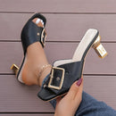 أحذية نسائية 2024 صيف جديد موضة نعال بكعب عالٍ للنساء مقاس كبير بحزام معدني نعال نسائية Zapatos Mujer