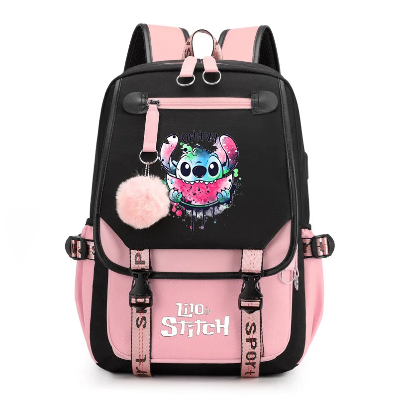 Disney Lilo Stitch Backpacks Teenager USB Charging Laptop Backpack Women Men Rucksack Travel Bag Mochila