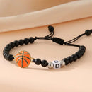 ZIRUISP New Basketball  Black Shiny Beads Bracelets For Men And Women With 26 Name Initials A-Z  Jewelry Gifts