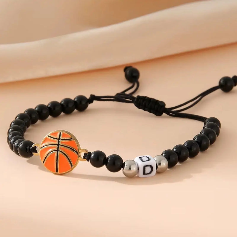ZIRUISP New Basketball  Black Shiny Beads Bracelets For Men And Women With 26 Name Initials A-Z  Jewelry Gifts