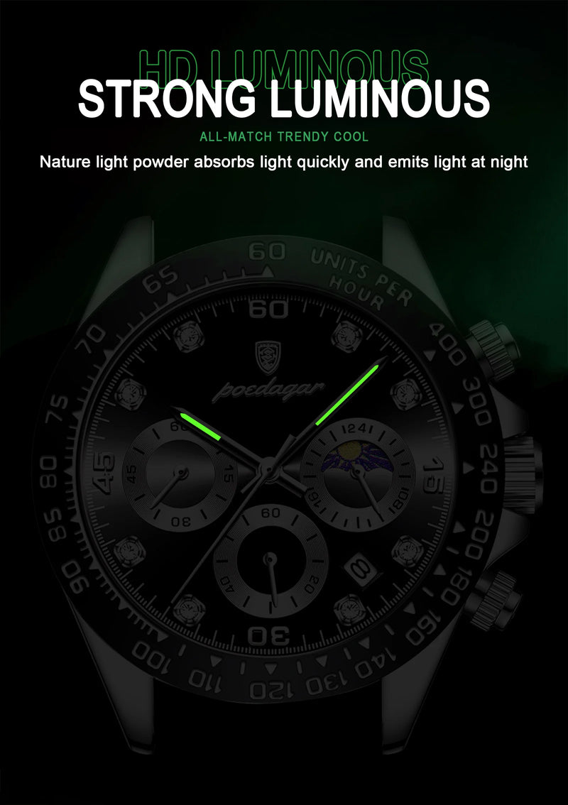 POEDAGAR Luxury Watch For Men High Quality Luminous Waterproof Chronograph Men's Watch Stainless Steel Men Quartz Watches Reloj