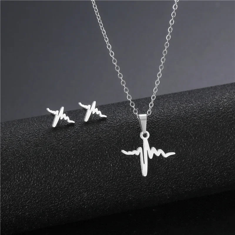 Stainless Steel Jewelry Sets EKG Heartbeat Music Note Necklaces &  Earings Set Nurse Doctor Medical Stethoscope Wave Couple Gift