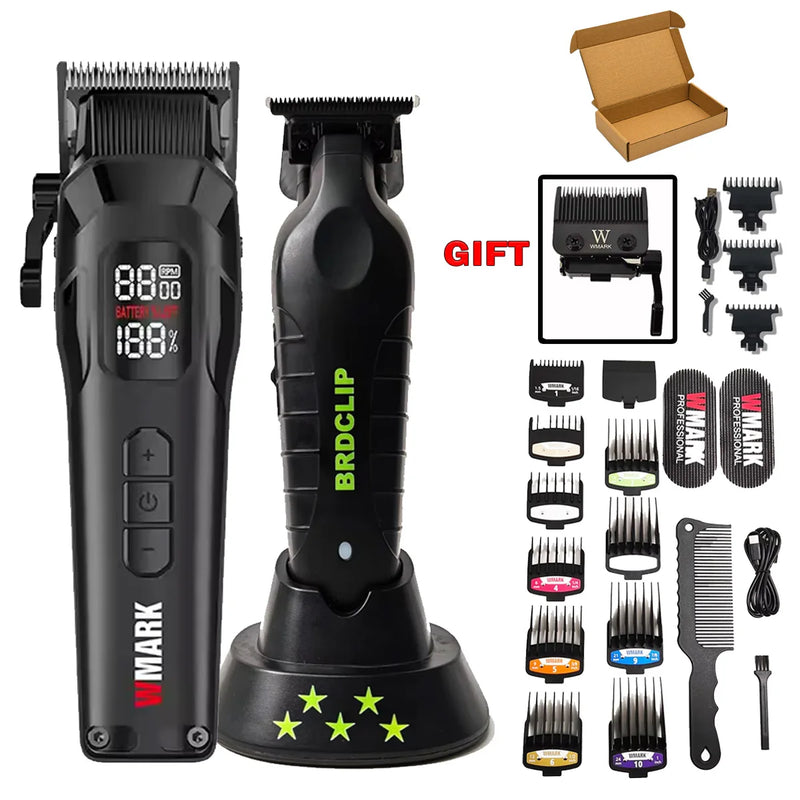 WMARK NG-8080 BK-BL1T Professional Hair Clipper Trimmer 9000/7800RPM DLC Blade LED Display Men's Haircut Machine With Base