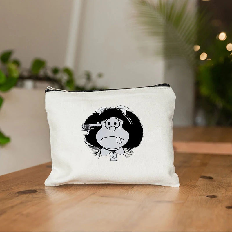 Mafalda Cute Anime Cosmetic Makeup Bag Pencil Organizer Zipper Kawaii Make Up Pouch Purse Travel Toiletry Bags Gift