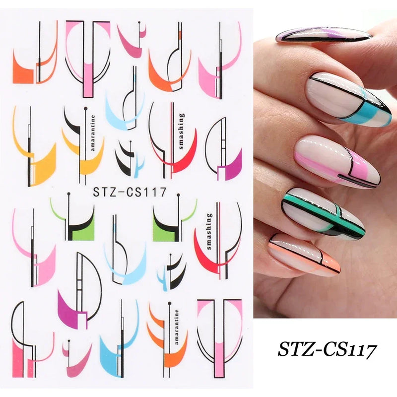 3D Snake Laser Stickers for Manicure Black Gold Abstract Leaves Luxury Nail Art Adhesive Slider Polish Decor Decals SASW-SJ