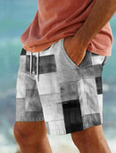 Men's Surf Shorts Drawstring Swim Trunks Elasticated Waistband Colourful Patchwork Quick Dry Shorts Hawaii Casual Micro Stretch