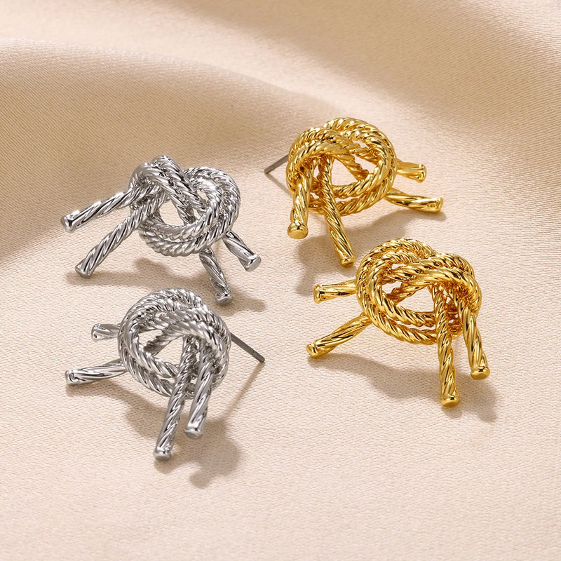 Gold Color Love Heart Earrings For Women Bow Stud 2023 Trend Simple Knot Earrings Piercing Fashion Jewelry Valentine's Day Gifts