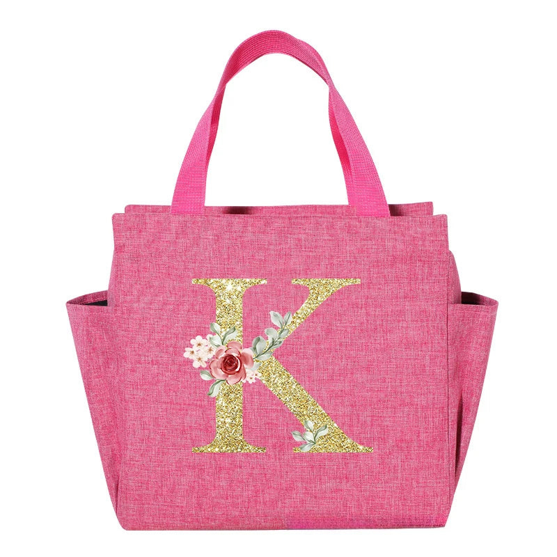 A~N Letter Printed Nylon Lunch Bag With Zipper Waterproof Insulation Bag Ice Bag Suitable For Men & Women's Work Picnic Travel