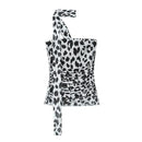 Aoaiiys Leopard Print Crop Top Women Tulle Tops Y2k Ruched Tops Sexy Backless Sleeveless Summer Pleated Beach Halter Top 2024