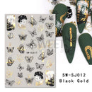 3D Snake Laser Stickers for Manicure Black Gold Abstract Leaves Luxury Nail Art Adhesive Slider Polish Decor Decals SASW-SJ