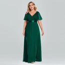 Women's Plus Size Evening Dress Long Simple Elegant V Neck Ruffled Chiffon Formal Wedding Party Dress Bridesmaid Dress Ballgown
