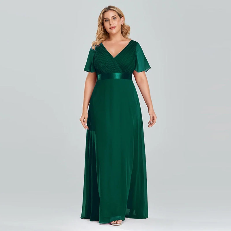 Women's Plus Size Evening Dress Long Simple Elegant V Neck Ruffled Chiffon Formal Wedding Party Dress Bridesmaid Dress Ballgown