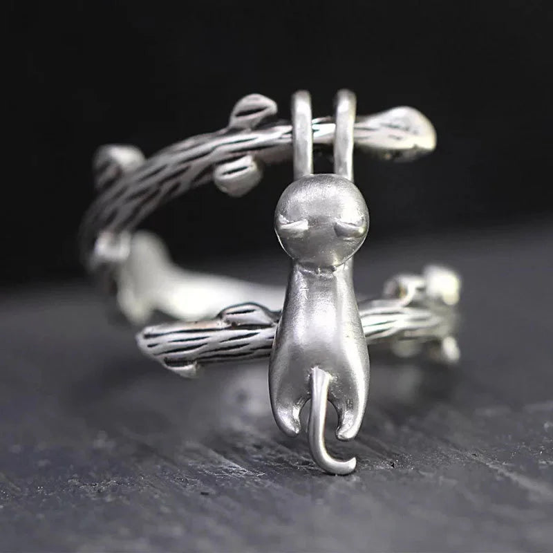 Vivid Cute Silver Color Kitty Cat Open Rings For Women Girls New Fashion Adjustable Men's Ring Gothic Animal Jewelry Gifts