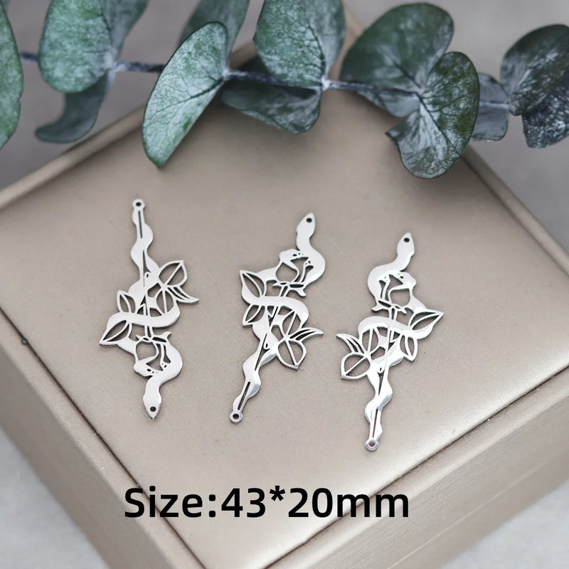 3pcs Vintage Lotus Flower/Potted Plant/Maple Leaf Art Line DIY Tassels Earrings Necklace Jewelry Making Titanium Steel Pendant