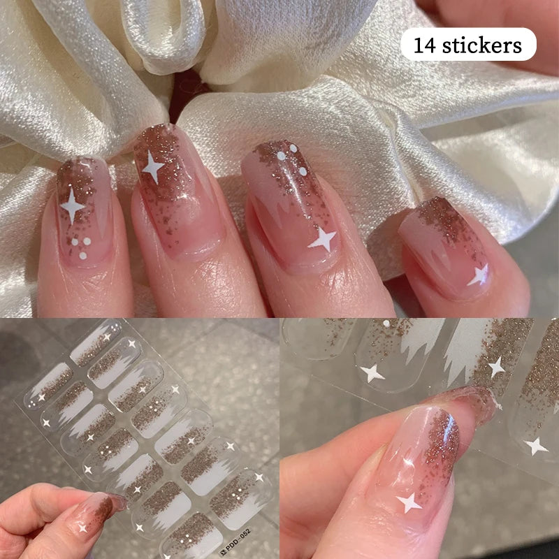 New 16 Strips Autumn Nail Stickers Full Cover Nail Patch Leopard Print 3D Nail Stickers Nail Polish Strips DIY Nail Art Making