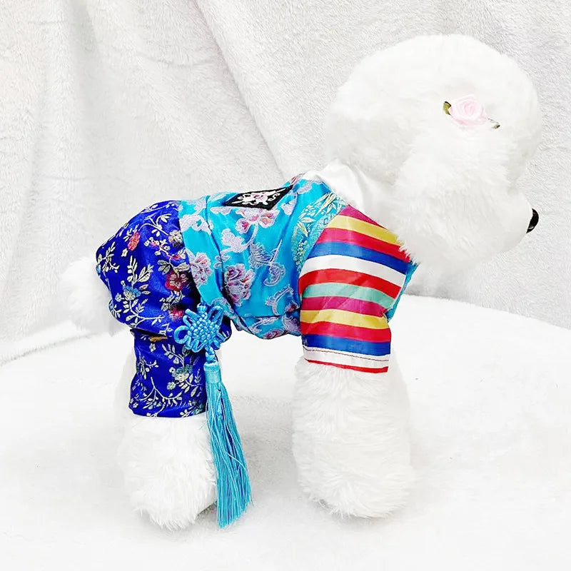 New Fashions Traditional Embroidery Hanbok Style Pet Dogs Girl Dress Jumpsuit Jacket For Boy Couple Clothing