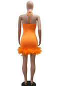 Beyprern Beautiful Mesh Sequin Feather Glam Dress Luxury Woman Party Dress Glitter Sleeveless Night Out Dresses Birthday Outfits