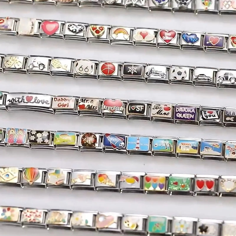 Sweet Red Cherry Bow Knot Heart Pendant Cherry Italian Charm Links Fit 9mm Stainless Steel Bracelet Women Jewelry DIY Making