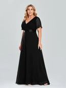 Women's Plus Size Evening Dress Long Simple Elegant V Neck Ruffled Chiffon Formal Wedding Party Dress Bridesmaid Dress Ballgown