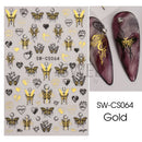 3D Snake Laser Stickers for Manicure Black Gold Abstract Leaves Luxury Nail Art Adhesive Slider Polish Decor Decals SASW-SJ