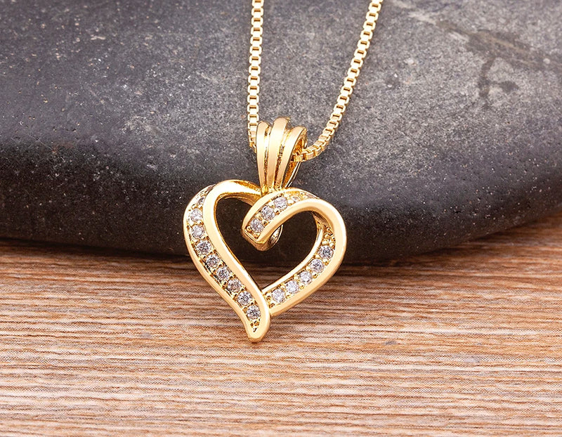 AIBEF Bling Hollow Out Heart Pendant Necklace Gold Color Romantic Jewelry Chains Necklaces For Women Valentines Wedding