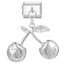 Sweet Red Cherry Bow Knot Heart Pendant Cherry Italian Charm Links Fit 9mm Stainless Steel Bracelet Women Jewelry DIY Making