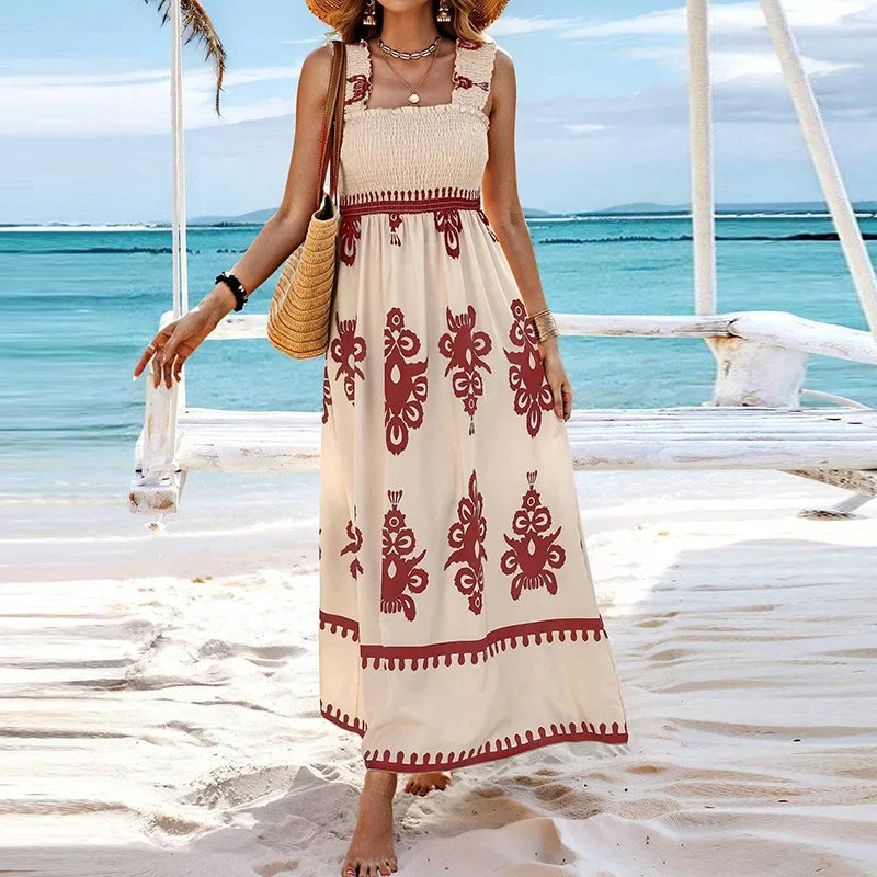 Summer Holiday Dress Women Casual Sleeveless A-Line Party Long Dress Boho Casual Sleeveless Party Dress 2024