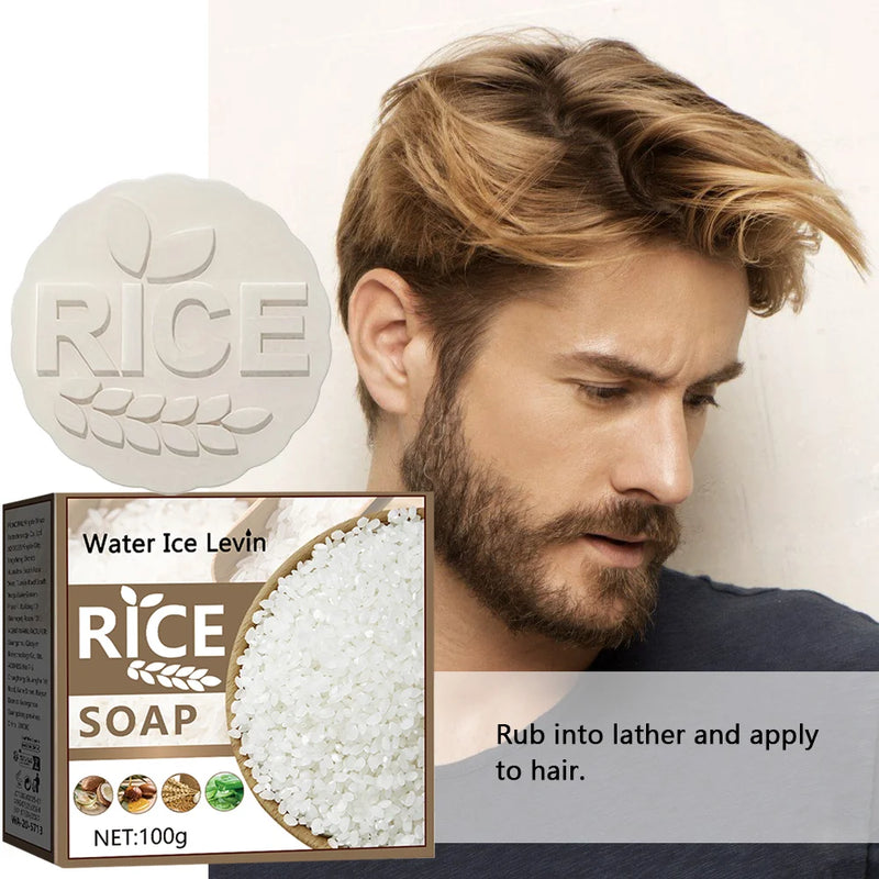 Rice Shampoo Soap Massage Soap Handmade Soap for Face and Bath, Deep Cleansing, Exfoliation, Body Hair Moisturizing