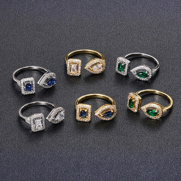 Huitan Geometric Shaped Cuff Opening Rings for Women Silver Color/Gold Color Noble Cubic Zirconia Ring Accessory Fashion Jewelry