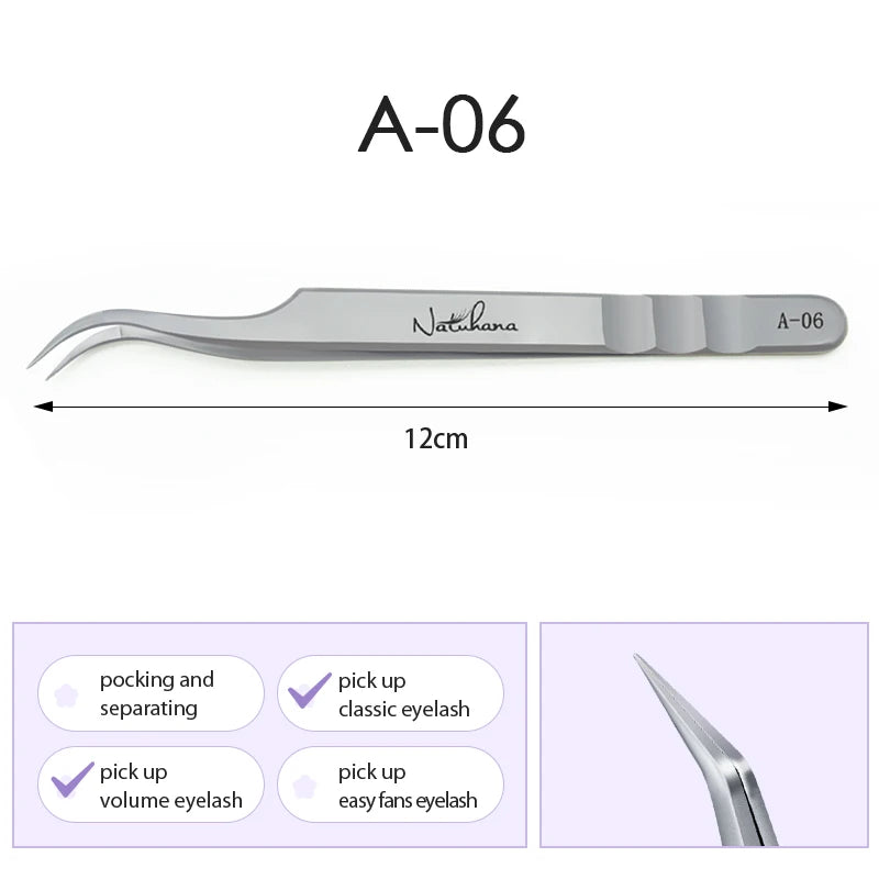 NATUHANA Anti-static Straight Eyelash Extension Tweezers Industrial Precision Curved Straight Lash Eyebrow Tweezers Makeup Tools