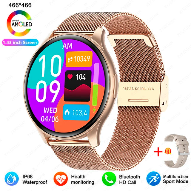 2024 New For Xiaomi Huawei 1.43 inches Bluetooth Call Smartwatch Women Men AMOLED 466*466 HD Pixel Display Smartwatches Ladies