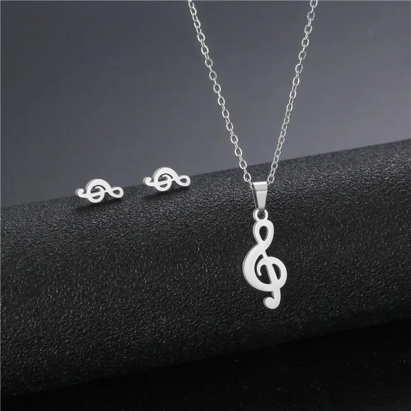 Stainless Steel Jewelry Sets EKG Heartbeat Music Note Necklaces &  Earings Set Nurse Doctor Medical Stethoscope Wave Couple Gift