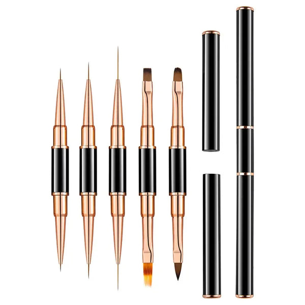 5Pcs Black Double head Nail Art UV Gel Extension Brushes Painting Tools French Stripe Drawing Liner Pen Manicure Accessoires